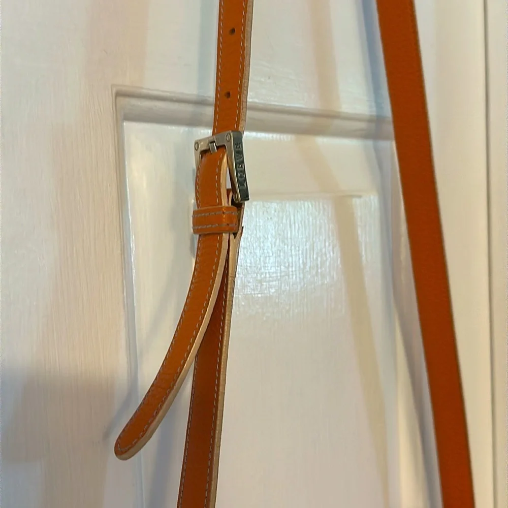 Vintage Loewe Senda Orange Pebbled Leather Logo Embossed Crossbody Bag